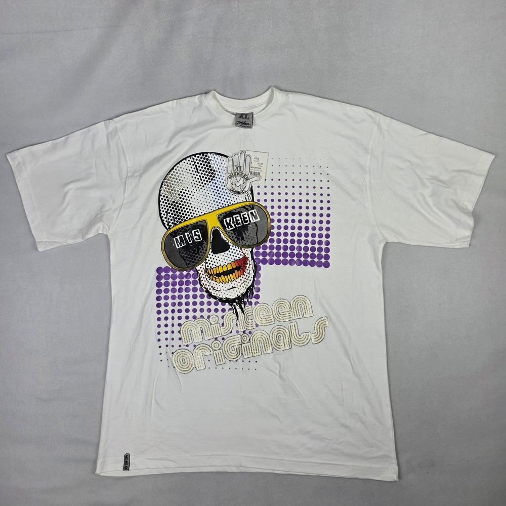 Vintage Y2k Miskeen T Shirt Mens XL White Deadstock Skull Hip Hop Skater